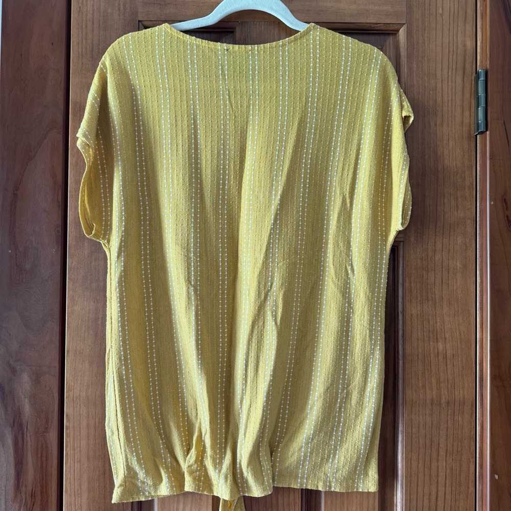 W5 By Anthropologie Shirt Womens Large Mustard Yellow Striped Twist Front Top - Picture 4 of 4